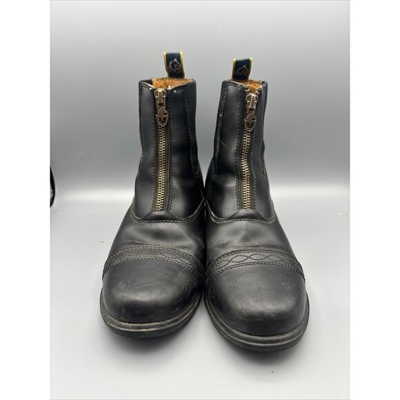 Black Leather MORETTA Front Zipping English Equestrian Paddock Boots Size 7 - Picture 2 of 7